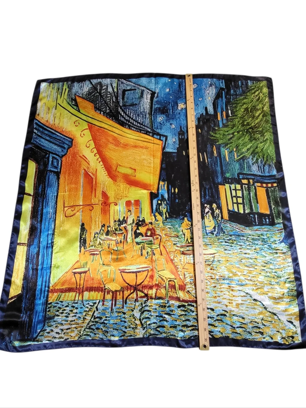 Vintage 90's MOSI Satin Scarf Parisian Cafe at Night Large 35